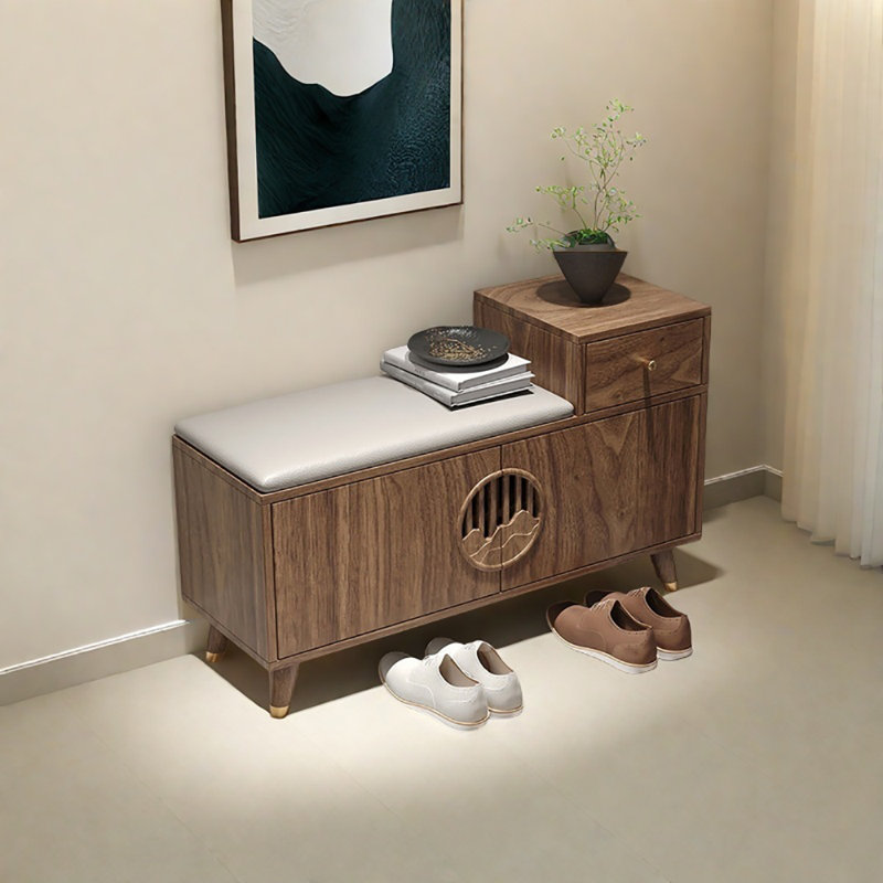 39.4in Multi-functional Shoe Storage Bench, Light Walnut