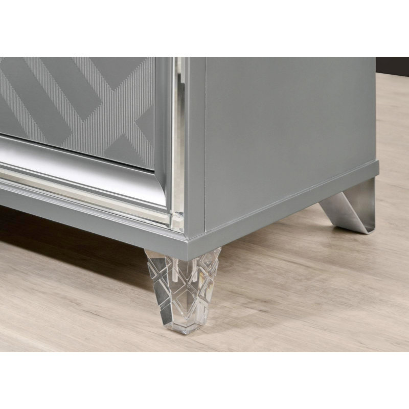 Table de chevet 2 tiroirs avec bordure miroir, argent