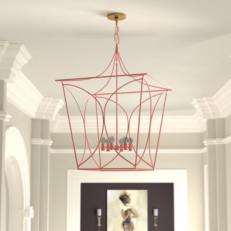 Cavanagh 6 - Light Chandelier, Coral/Gold