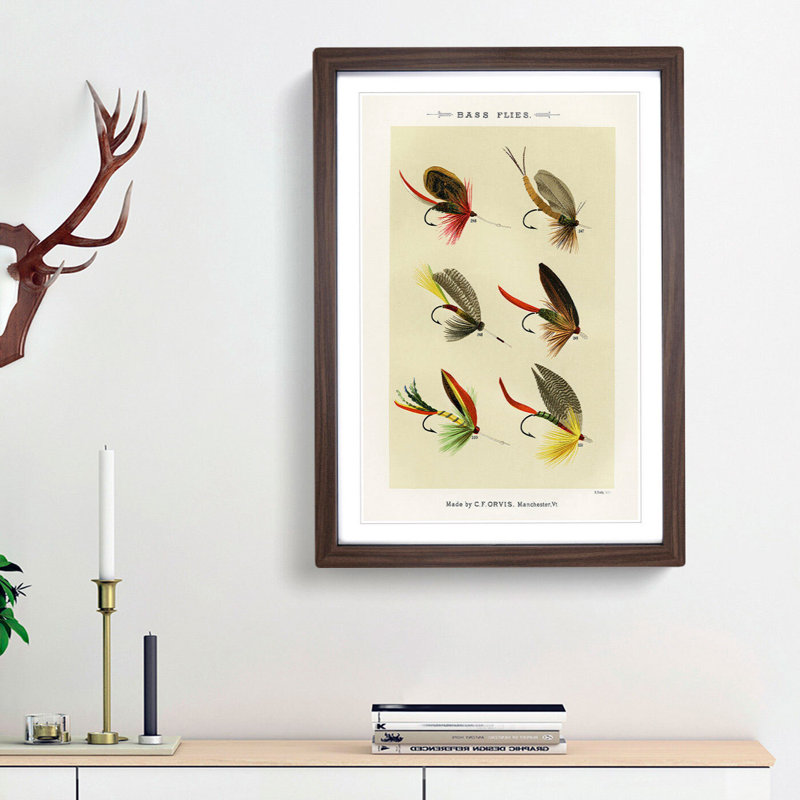 Bass Fishing Flies Versions 7 by Mary Orvis Marbury - Picture Frame Painting Print, Walnut Framed, 36cm H x 27cm W x 2cm D
