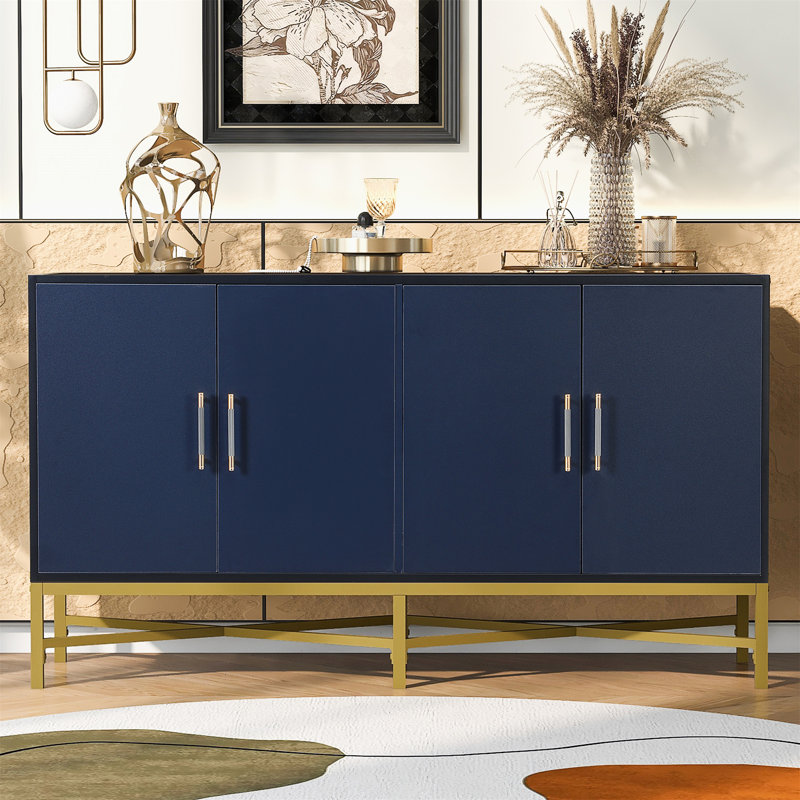Distinctive Features of Four-Door Cabinet with Metal and Cross-Leg, Navy Blue