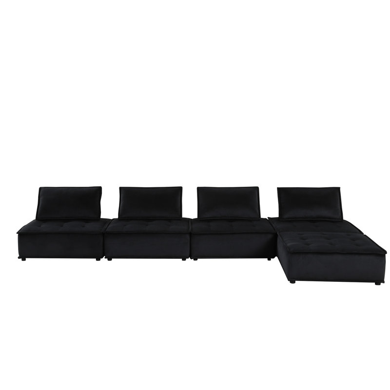 Black Velvet 5 Pc Sectional , 29.44" Tall, Elegant Appeal 78.85" Deep, Stylish Design