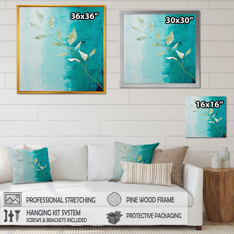 «Turquoise Abstract Leaf Harmony» sur impression sur toile, H 30 po x l 30 po x P 1 po, Cadre simple blanc