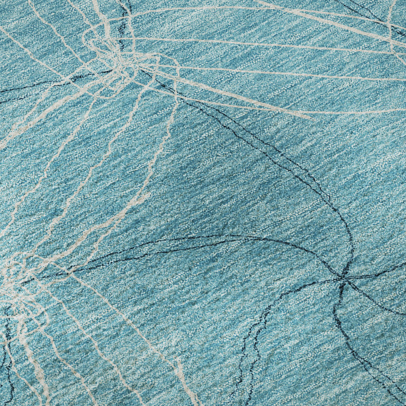 Premium Machine Washable Prisco Aqua Rug, Rectangle 1'8" x 2'6"