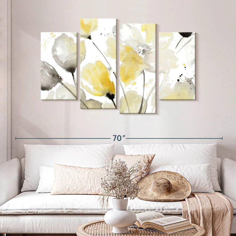 Avery neutre floral abstrait I, H 32 po x l 52 po
