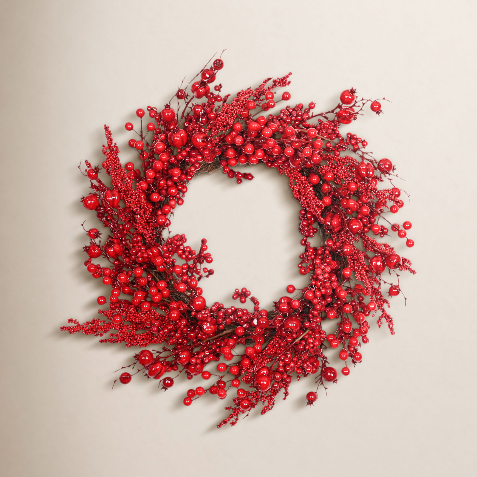 20" Artificial Farmhouse Twig Blossom Cluster Berry Christmas Day Winter Wreath For Front Door