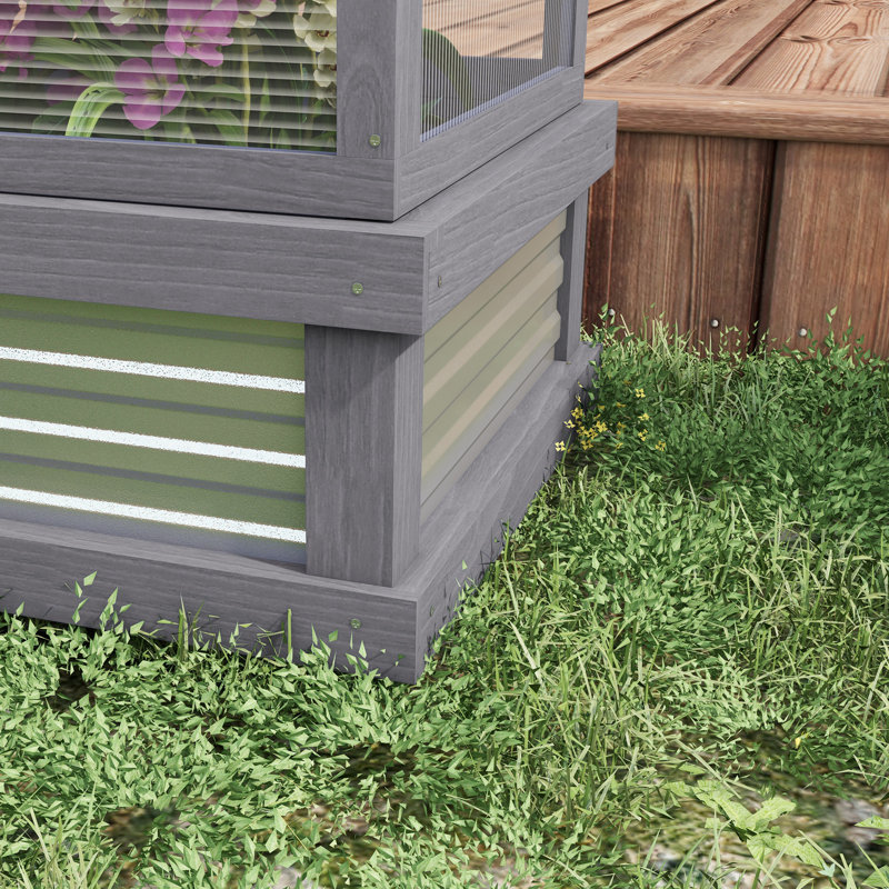 Polycarbonate Cold Frame, Raised Garden Bed Greenhouse,wood, Gray, 32.25'' H x 48'' W x 24"D
