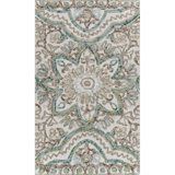 Agra Damask Handmade Tufted Wool Beige/Blue Area Rug