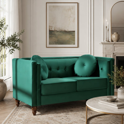 Causeuse Chesterfield 2 places avec pieds fuselés en bois