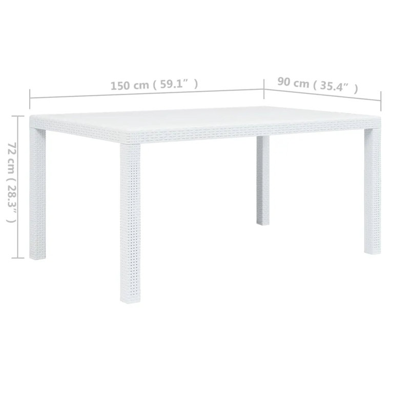 Plastic Dining Table, White, 72cm H x 90cm W x 150cm D