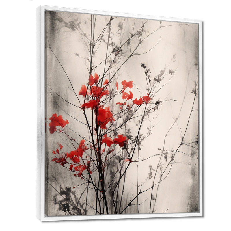 «Red Gray Herb Garden II», art mural floral, H 20 po x l 12 po x P 1 po, Cadre flottant blanc