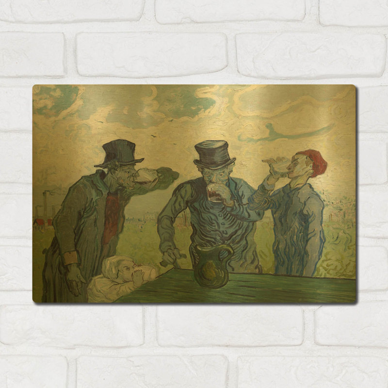 «The Drinkers» par Vincent Van Gogh, art mural en métal doré, 16 po x 12 po, 16 po x 12 po