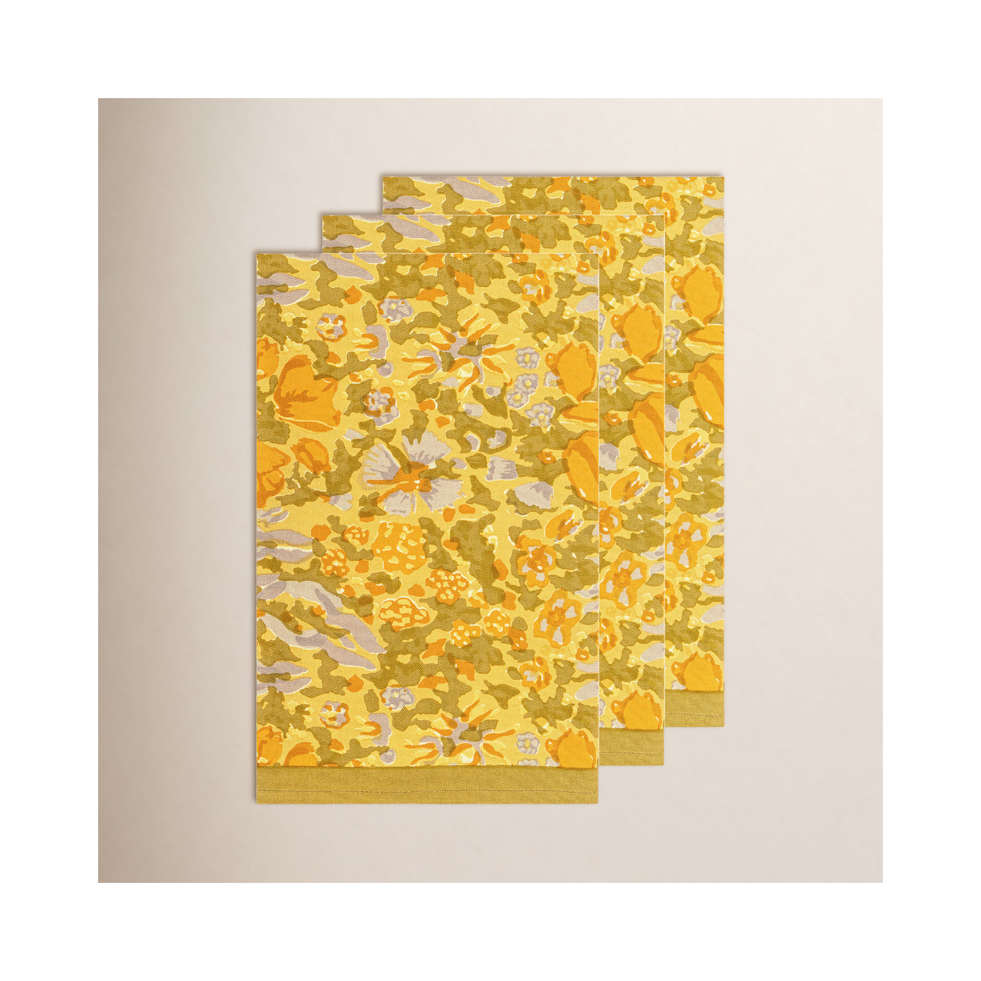 Sorene Floral Tea Towel Kitchen Towel, Mustard/Grey