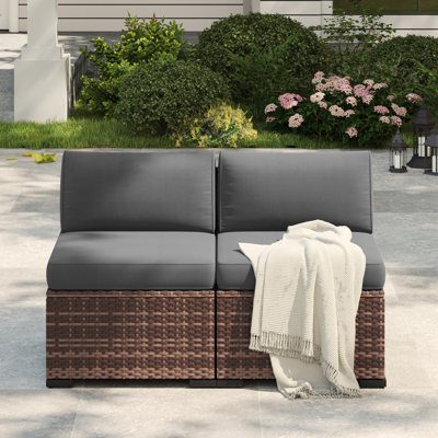 Yentin 24" Outdoor Wicker Patio Armless Modular Chair With Cushion (Set of 2) by Red Barrel Studio