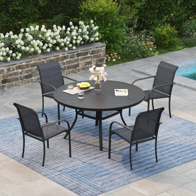 4-Person Square Patio Dining Set With Stackable PVC-coated polyester Chairs