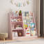 Bibliothèque pour enfants 4 niveaux en bois rose avec bac de rangement pour jouets