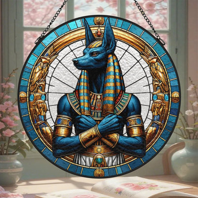 Panneaux de vitrail Anubis Vitrail Attrape-soleil pour décoration de fenêtre