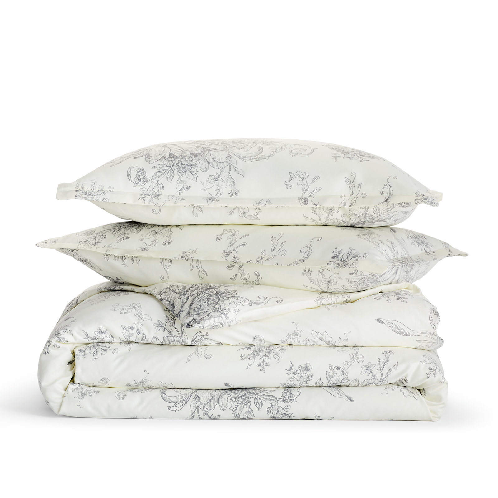 Benedictine Cotton Sateen Duvet Cover Set, Twin/Twin XL Duvet Cover + 1 Standard Sham, Gray