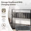 Twin-Size Steel Bed Frame with Padded Chenille Headboard, Phone‑Controlled LED Lights and 2 AC Outlets USB Type‑C Charging Station-2064222697