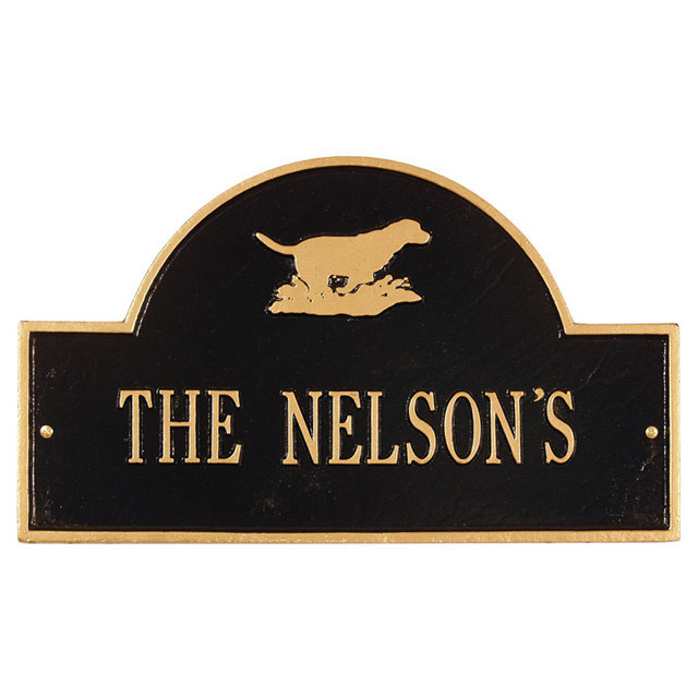 Plaque d'adresse murale 1 ligne Retriever, Noir et or, Oui
