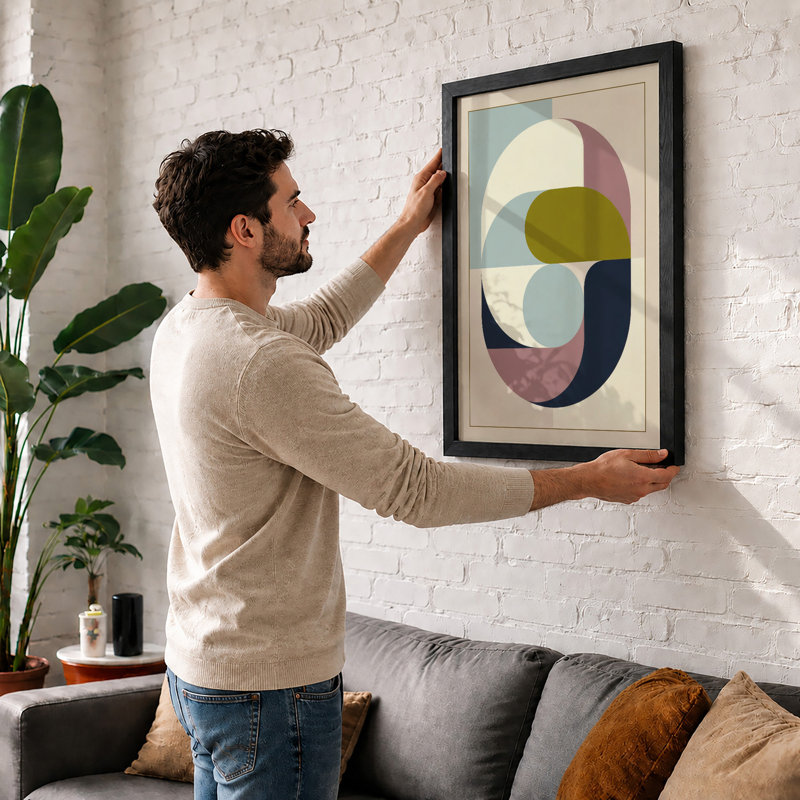 Interlocking Geometry Geometric - Framed Print, A1 - 84.1 x 59.4 cm, Black