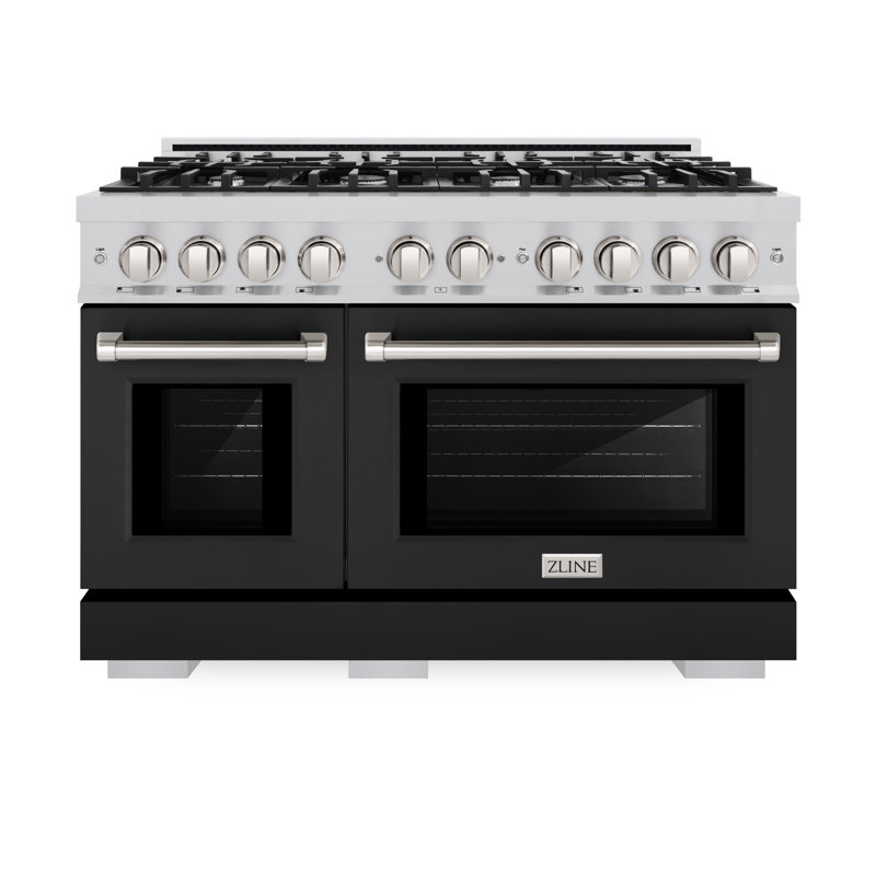 48" Stainless Steel Dual Fuel Range with Black Matte Doors and Griddle