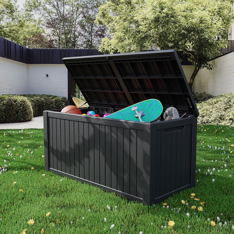 180 Gallon Resin Deck Box, Lockable Patio Outdoor Storage Box For Patio Garden-Black, Black