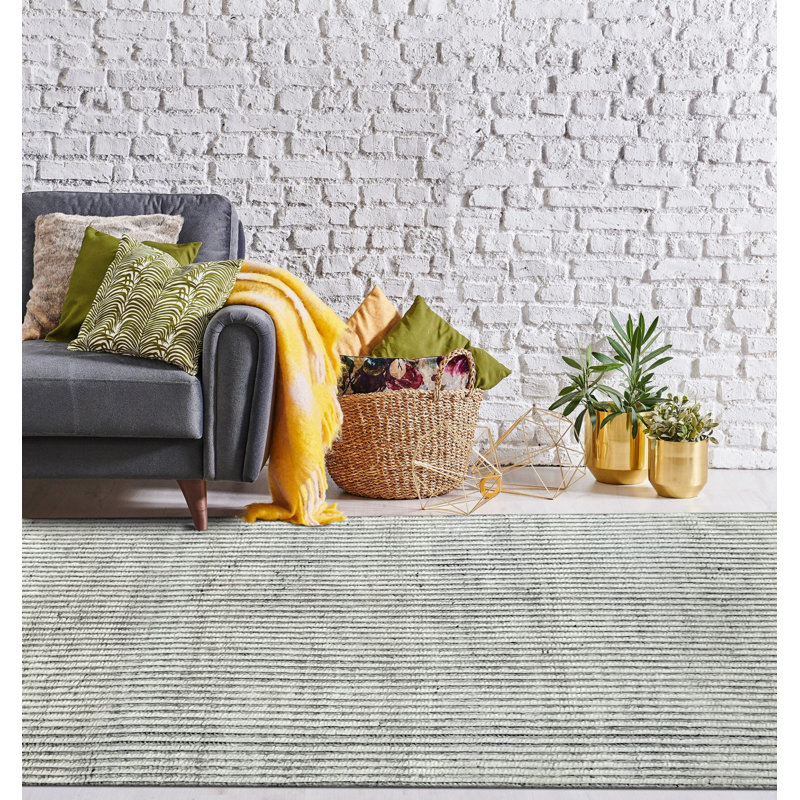 Ivory Hand-Knotted Wool Vertical Ribbing Geometric Modern Contemporary Carpet Rug, 10' x 14'