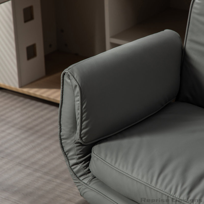 Chaise de bureau Criss Cross avec accoudoirs et roues et appui-tête réglables, chaise de bureau de coiffeuse en polyuréthane avec siège large pour les jambes croisées, chaises de bureau pivotantes pour la maison, le maquillage, les jeux, le bureau, gris