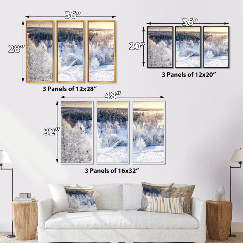 «Beautiful Winter Panorama - Landscape», ensemble de 3 toiles encadrées, Brun, H 20 po x l 36 po x P 1 po