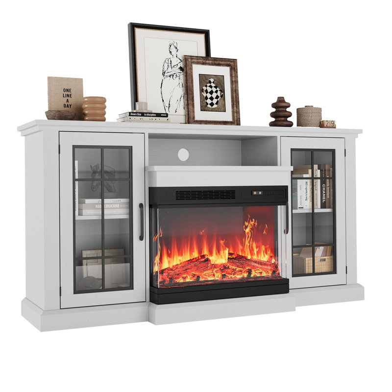 59-Inch Fireplace TV Stand for 43-65 Inch TVs, 24" Panoramic Electric Fireplace with 12 Flame Colors & 5 Brightness