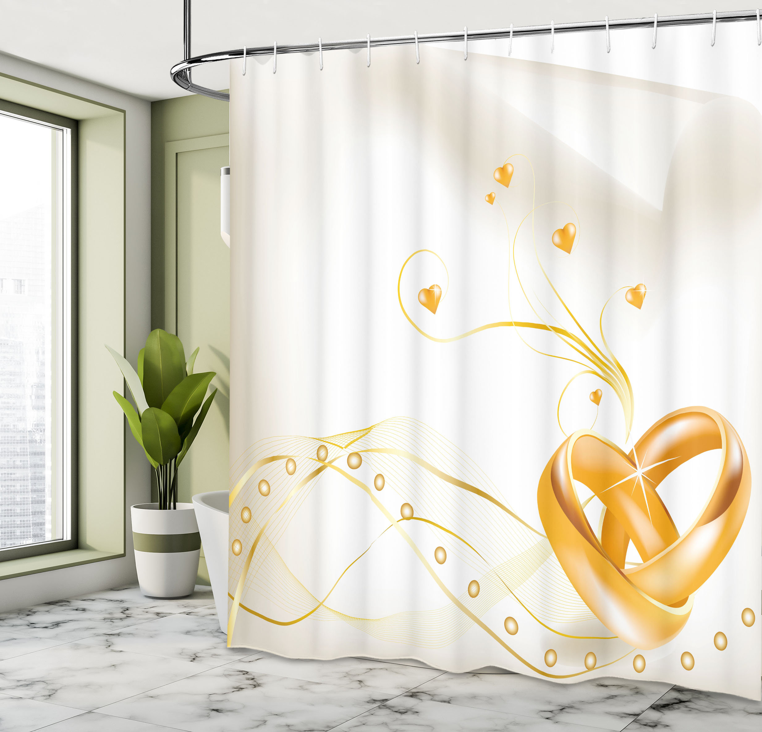 Astoria Grand Wedding Shower Curtain Rings Heart 3D Style Marigold
