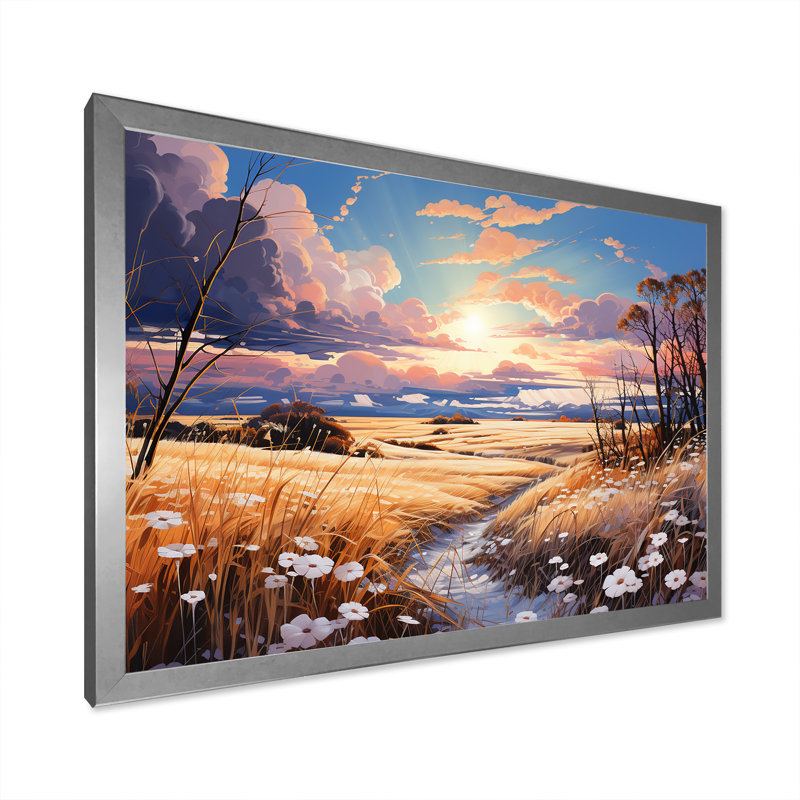 Kawaii Paries, paysage au coucher du soleil, H 34 po x l 44 po x P 1,5 po, Cadre simple argenté