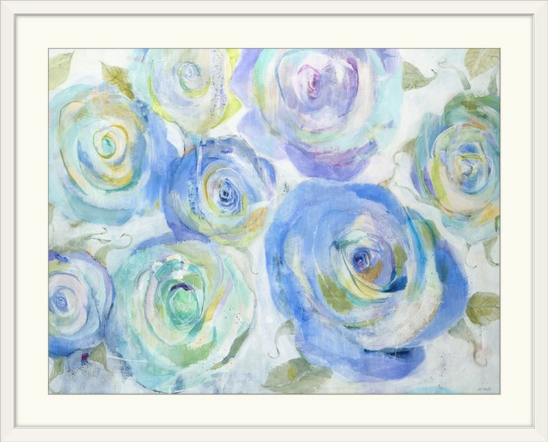 « roses » par jill martin, reproduction d’art, H 35 po x l 44 po x P 1 po, Cadre blanc