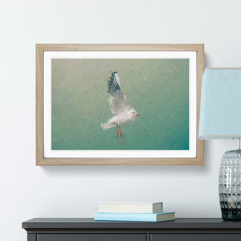 Seagull in Abstract - Picture Frame Graphic Art Print, 50cm H x 76cm W x 2cm D, Oak