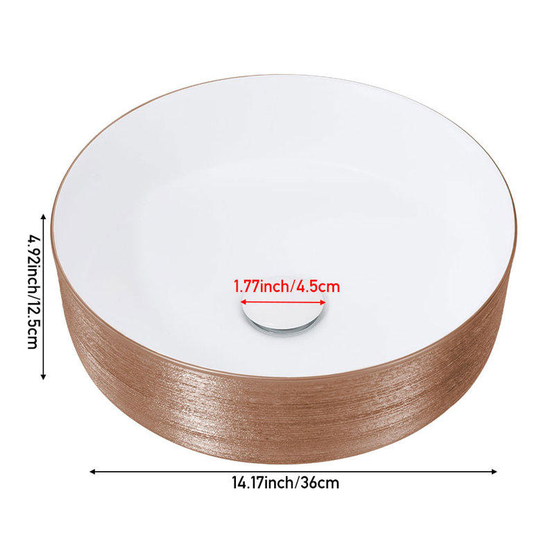 East Urban Home 360mm L x 360mm W Natural Ceramic Circular Sink, Brass