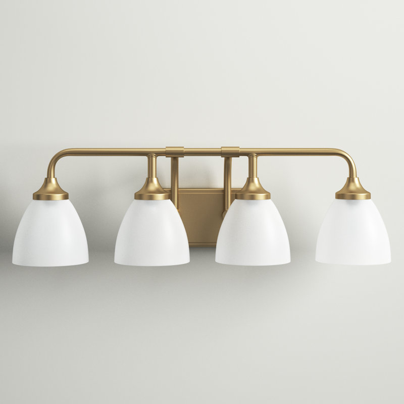Momsen 4 Light Frosted Dimmable Vanity Light, Aged Brass