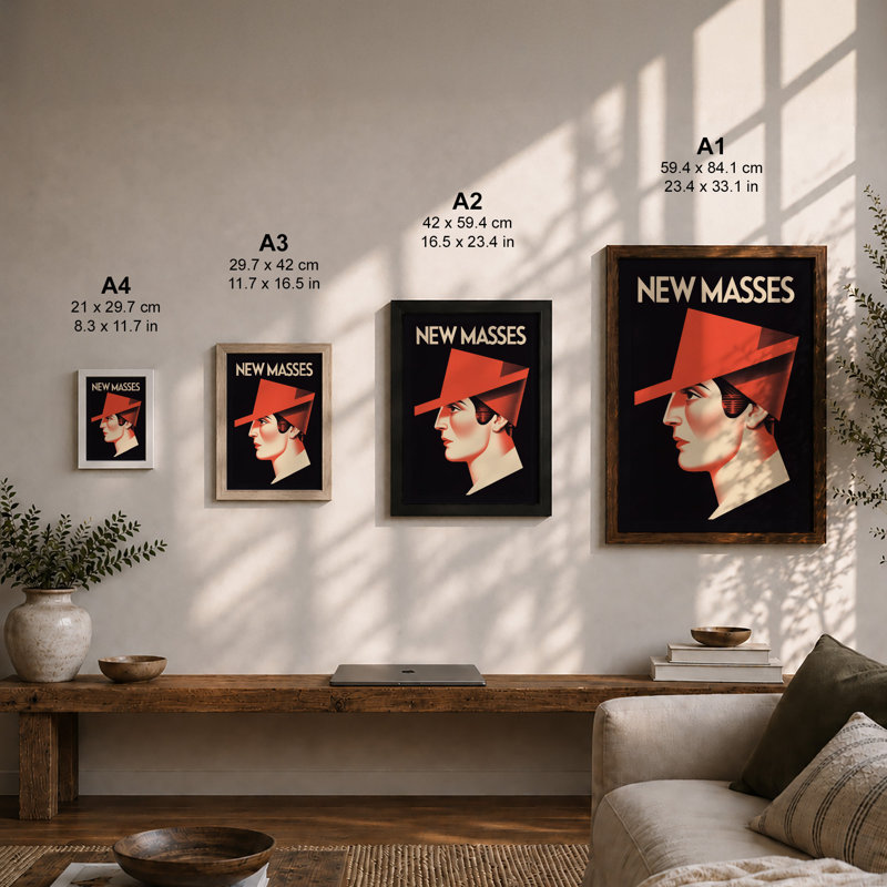 Figure in Red Geometry Art Deco - Framed Print, Unframed, A1 - 84.1 x 59.4 cm
