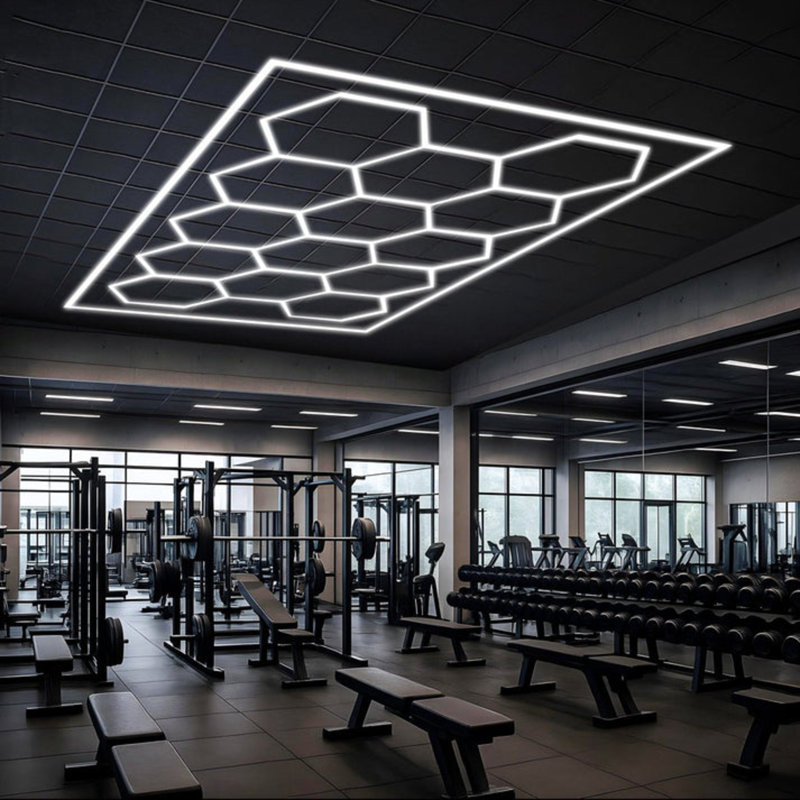 Plafonnier moderne hexagonal à DEL avec 14 ceintures, conception en nid d'abeille pour garage, studio, salle de sport ou salle de jeux (ensemble de 14)
