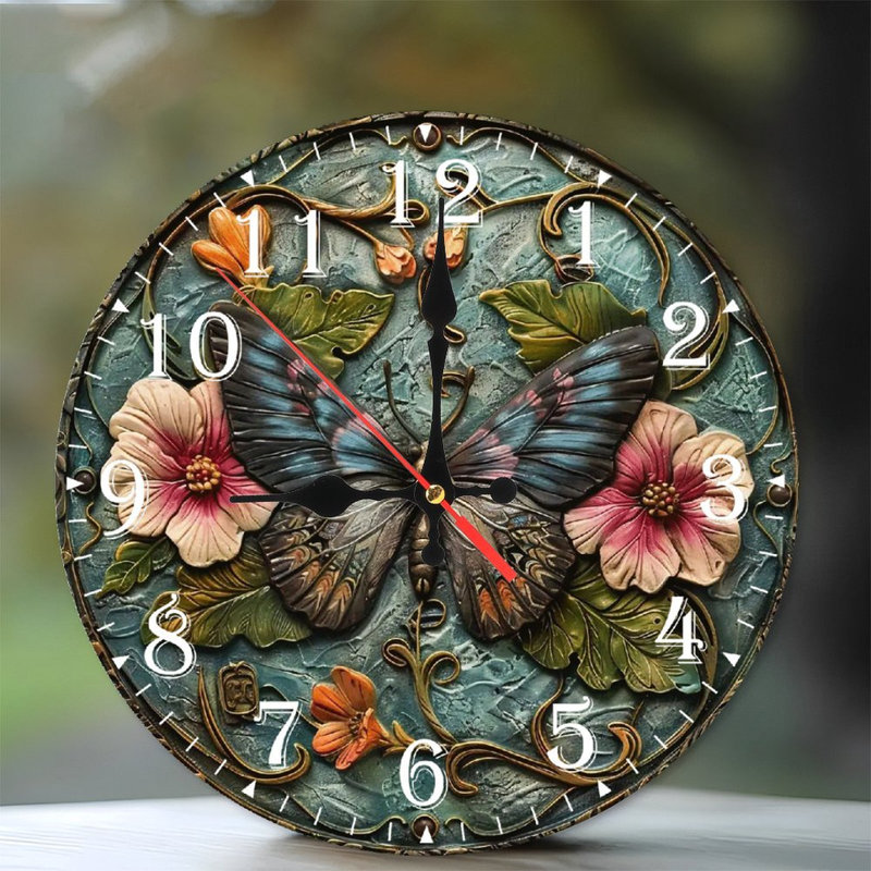Horloge murale en bois 10 po, mouvement silencieux, à piles (piles AA non incluses), décor artistique, parfait pour les décorations