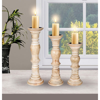Rustic Wooden Candle Holder Set of 3 – Burnt Finish