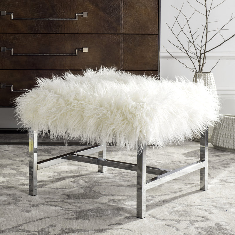 Cristian Faux Sheepskin Square Bench, White
