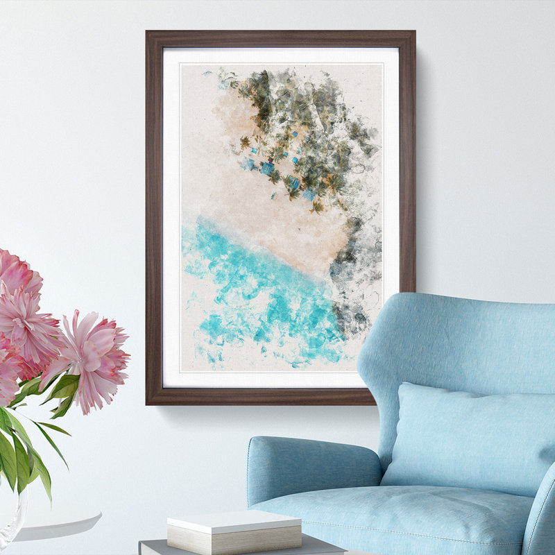 El Nido In The Philippines Watercolour - Picture Frame Graphic Art, 33cm H x 24cm W x 2cm D, Walnut Framed