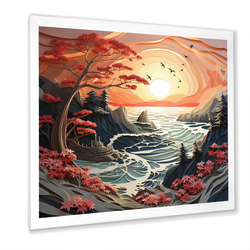 Coastal Tranquillity Papercut I - Nautical & Beach Canvas Prints, H 36 po x l 36 po x P 1,5 po, Cadre photo blanc