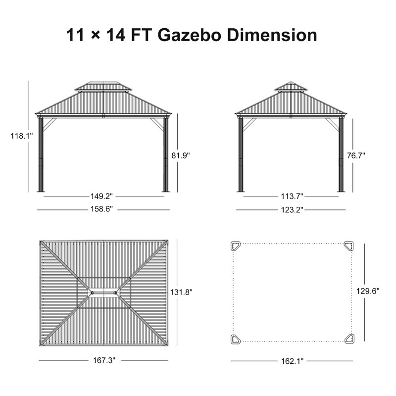 Purple 11' x 14' Hardtop Patio Gazebo with Grey Steel Frame