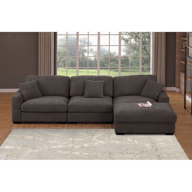 Canapé modulaire en chenille 5 pièces Khailey, Polyester gris foncé
