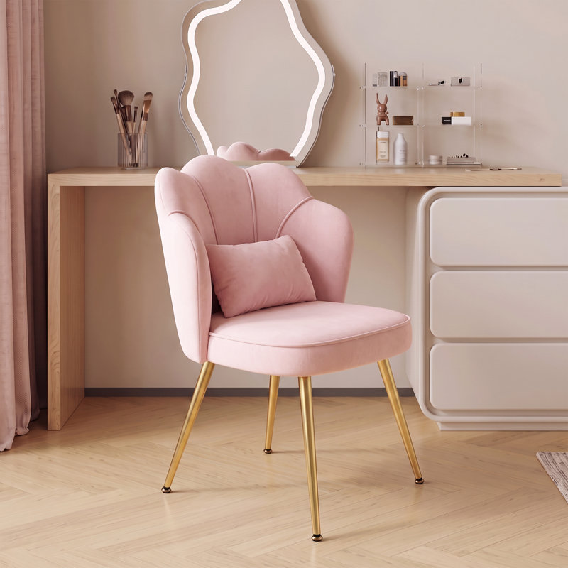 Chaise de coiffeuse en velours avec dossier à coussin fleuri et hauteur réglable antidérapante, Pink