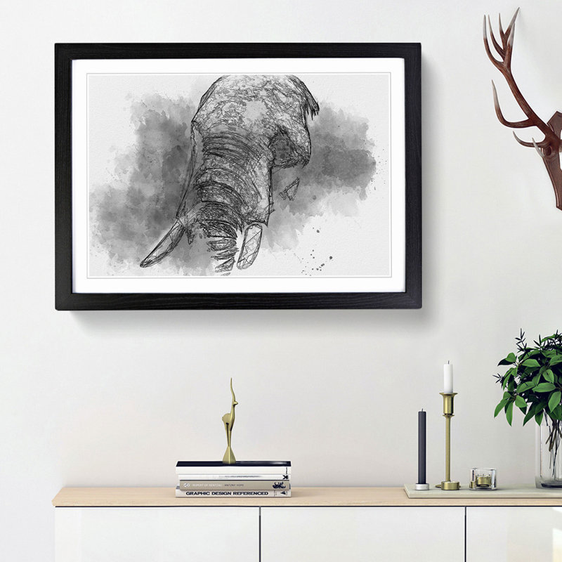 African Elephant in Abstract - Picture Frame Graphic Art Print, Black Framed, 36cm H x 48cm W x 2cm D