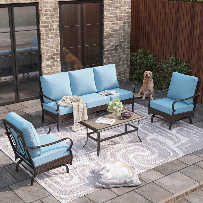 Argyri 5 - Person Outdoor Seating Group with Cushions, Blue