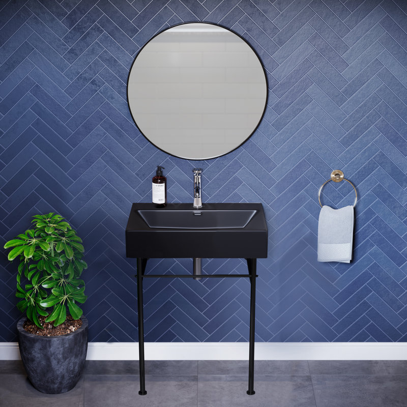 Lavabo console en céramique Claire, Noir / Noir, H 35 po x l 16,31 po x L 35,38 po